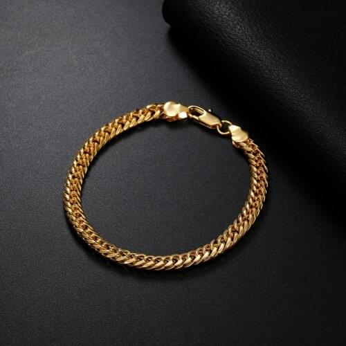 New 18K Gold Plated 6MM Geometry Chain 925 sterling Silver Bracelets for Women Men Fashion Wedding Christmas Gifts Fine Jewelry