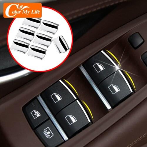 Color My Life 7Pcs/Set ABS Chrome for BMW F10 F18 F07 5 Series 5GT 2010 - 2018 Window Glass Lift Buttons Sequins Decoration Trim