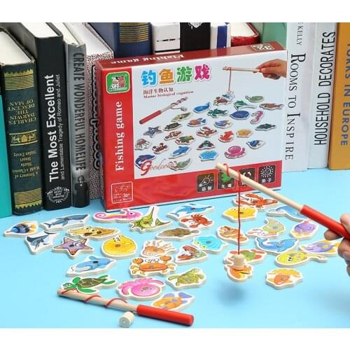 Wooden Magnetic 32 Pcs Fishing Game Montessori Child Double - Pole Educational Toys Early Childhood Puzzles Wooden Toys for Kid