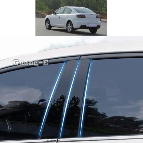 For Mazda 3 Mazda3 Sedan 2006-2013 Car PC Material Pillar Post Cover Door Trim Window Piano Black Molding Sticker Plate 8pcs