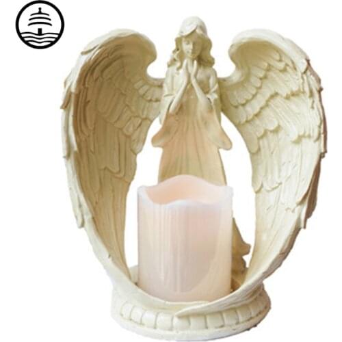 Bao Guang Ta Nordic Retro Angel Girl LED Electronic Candle Holder Statue Living Room Desktop Home Decor Church Furnishings A2707