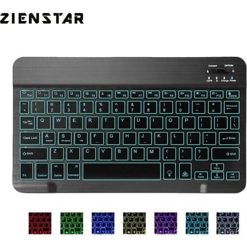 Zienstar 10inch Aluminum Wireless Keyboard Bluetooth with7 Colors Backlit for Apple IOS Android Tablet Windows PC