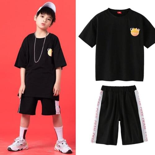 ChildrenS Day Black Short Sleeve Tops Hiphop Pants Sports Suit Boys Ballroom Jazz Modern Dance Costumes Hip Hop Clothing SL3142