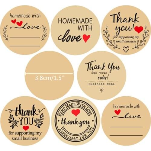 500pcs Round Vintage Labels Thank You Kraft Sticker 1.5inch Wedding Pretty Gift Cards Envelope Sealing Label Stickers Stationery