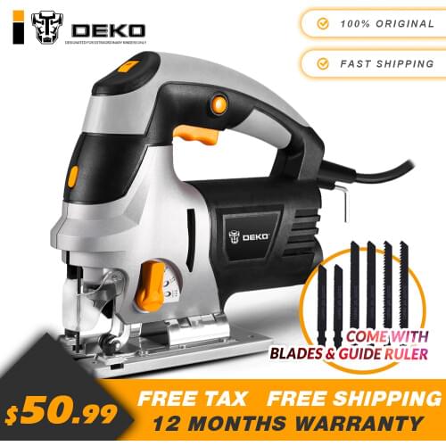 DEKO DKJS80Q1 800W Jig Saw Laser Guide 6 Variable Speed Electric Saw with 6 Pieces Blades Metal Ruler Allen Wrench Power Tools