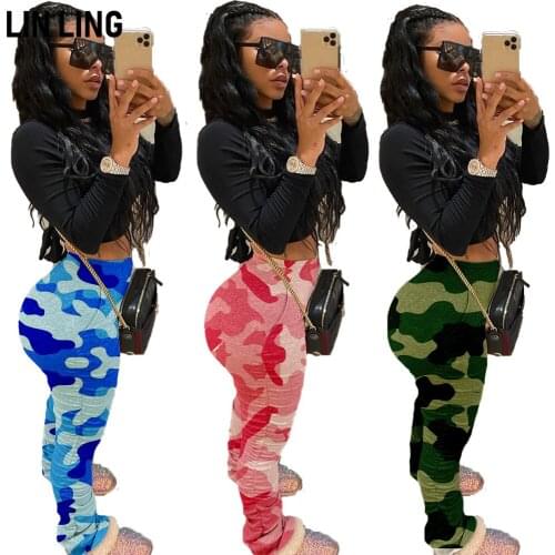 Fashion Camouflage Printing Women Bottom Casual Waist Bodycon Hip Jogging Elastic Leggings