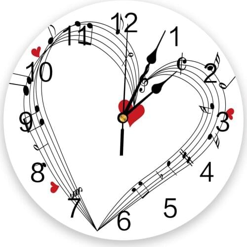 Music Symbol Red Heart Musical Note Living Room Clock Wall Round Clocks Decor Home Bedroom Kitchen Decoration Wall Clocks