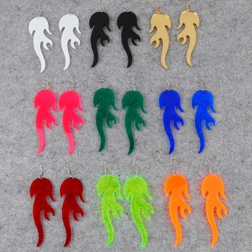 New Punk Neon Colors Flame Acrylic Drop Earrings for Women Girl Geometric Pink Red Fire Flame Long Dangle Earrings Party Jewelry