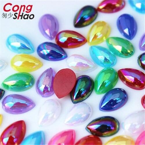 Cong Shao 500PCS 6*10mm AB Colorful Drop Acrylic Rhinestone Trim Stone Crystals Flatback For DIY Crafts Costume Button CS586
