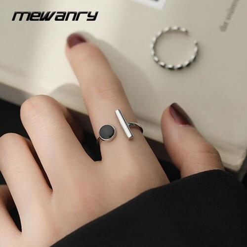 Mewanry Adjustable 925 Sterling Silver Rings for Women New Fashion Elegant Black Geometric Party Jewelry Couples Gifts Wholesale