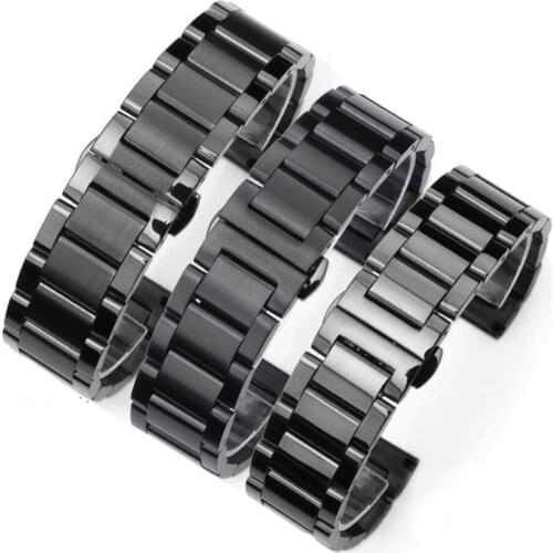 16mm 18mm 20mm 22mm 24mm 26mm Stainless Steel Watch Strap Men Women Solid Metal Butterfly Buckle Wrist Bracelet Band Silver