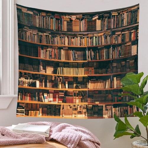 Retro Bookshelf Cabinet Tapestry Art Wall Hanging Bedspread Throw Home Background Cloth Mysterious library Magic Home Decor