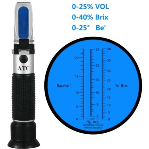 Handheld alcohol refractometer sugar Wine concentration meter densimeter 0-25% alcohol beer 0-40% Brix grapes 0-22% Baume ATC
