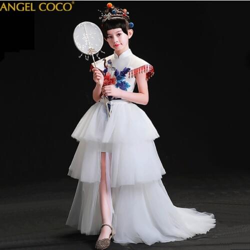 Detachable 3 Ways To Wear Girls Clothing Chinese Style Girls Evening Dresses For Girls Kids Lace Dress Beauty Contest Cheongsam