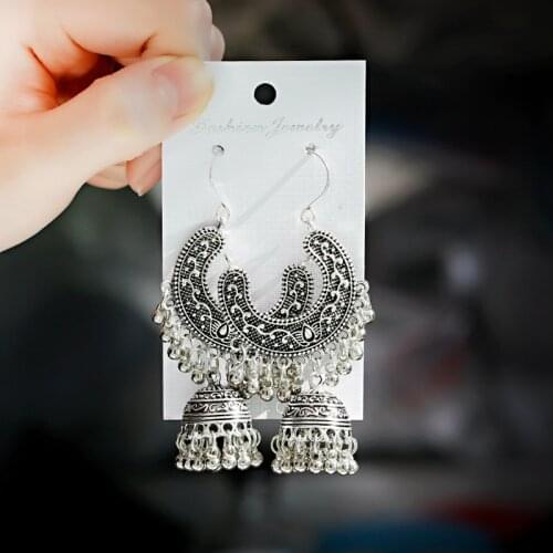 Retro Big Bells Tassel Indian Jhumka Earrings Bijoux Ethnic Vintage Geometry Womens Classic Turkey Silver Color Earrings