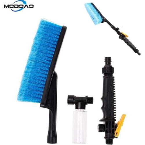 Car Cleaning Brush Wheel Wash Scrub Brush Multi-Purpose Auto Exterior Retractable Long Handle with Chamber and Hose Attachment