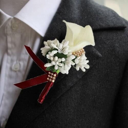 Wedding Groom Groomsman Boutonniere Artificial Flower Corsage Man Suit Brooch Clip-on for Bridal Party Decoration