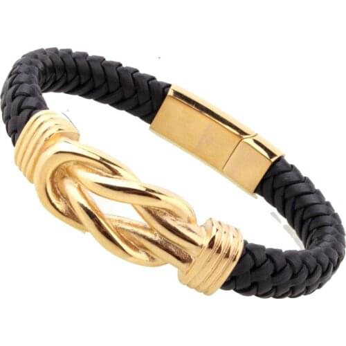 Tisnium Punk Men Jewelry Black/Brown Braided Leather Bracelet Stainless Steel Magnetic Clasp Fashion Bangles Wholesale Retail