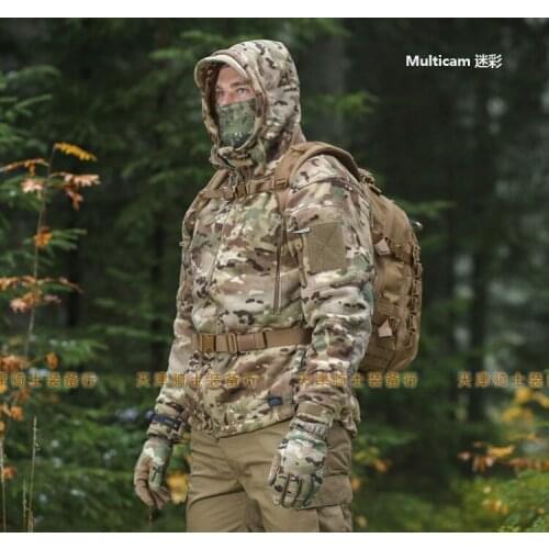 Outdoor tactical double-sided superfine fleece jacket with hood and thick fleece jacket