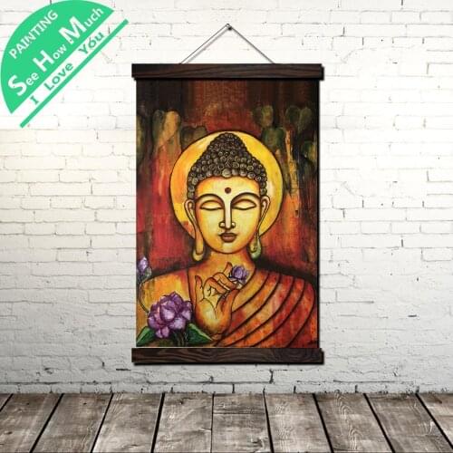 Lord Buddha Peace Harmony Scroll Painting Canvas Vintage Poster and Prints Wall Art Pictures Bedroom Farmhouse Decoration