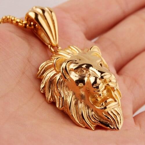 Domineering Animal Lion Head Shape pendant necklace Stainless Steel Material Necklace Godl/Black/Ant Silver/Gold+Silver Color