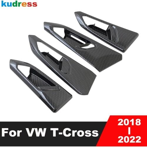 For VW For Volkswagen T-Cross 2018 2019 2020 Carbon Fiber Car Interior Door Handle Bowl Frame Cover Trim Accessories LHD