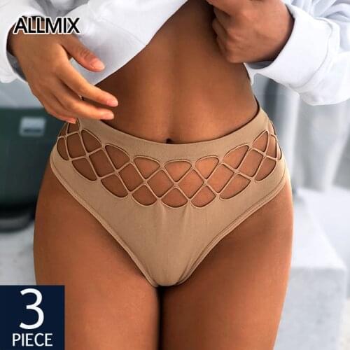 ALLMIX 3Pcs/lot Sexy Women Hollow Out Panties Underwear Seamless Briefs Solid Female Fashion Panty Comfort Woman Intimates Tanga