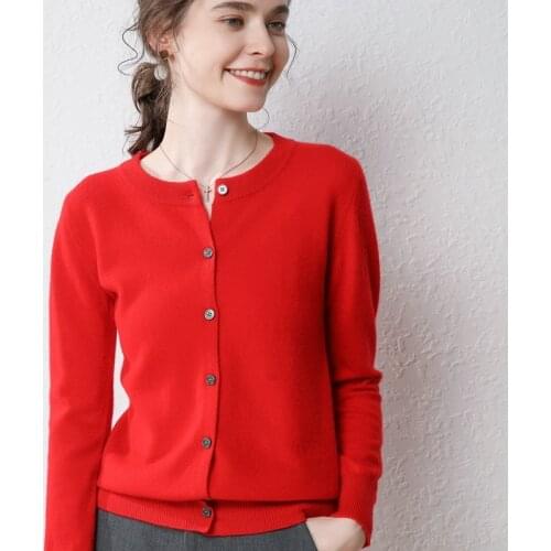 Zocept Spring Autumn Womens Cardigans Casual Sweater Coat Female Pure Wool Knitted Long Sleeve O-Neck Solid Loose Outer Jacket