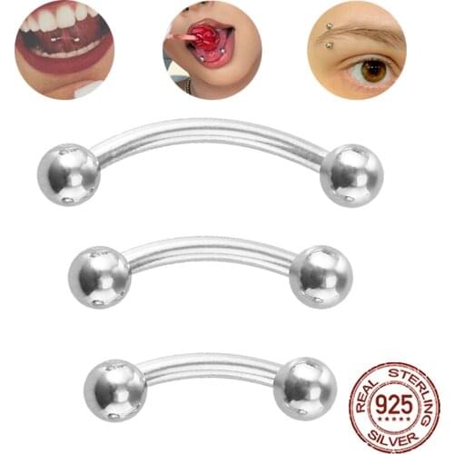 1pc 925 Sterling Silver Eyebrow Piercing Curved Barbell Banana Ring Lip Labret Tongue Daith Tragus Bar Helix Earring Jewelry 16G