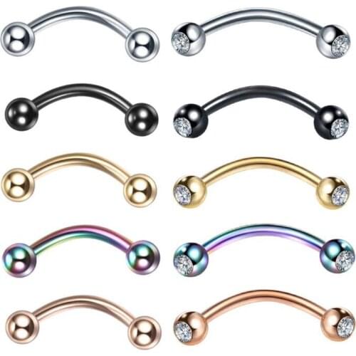 1PC Stainless Steel Crystal Eyebrow Piercing Stud Curved Barbell Zircon Banana Ring Lip Earrings Daith Helix Unisex Body Jewelry