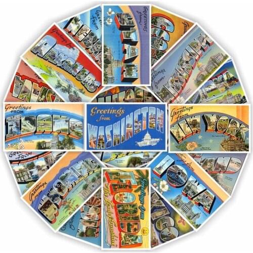 10/50Pcs Vintage American State Postcard Sticker Toys Stamp Stickers for Scrapbooking Envelopes Journal Diary Planner