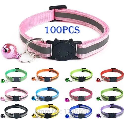 100pcs Dog Adjustable Cats Neck Strap Colorful Soft Reflective Solid Colorful Pet Supplies personalise Collars High Quality Safe