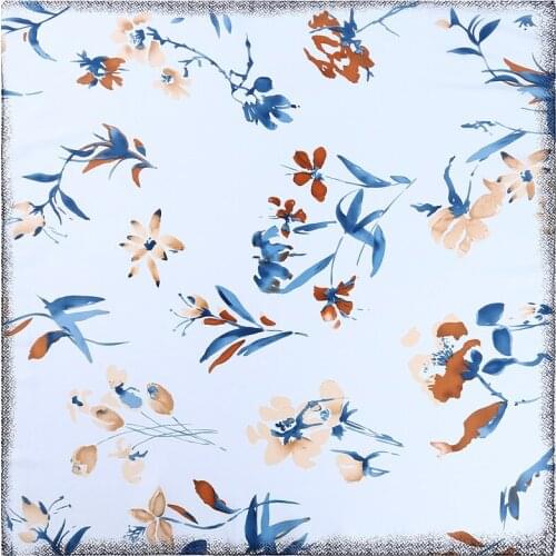 2020 60x60 Flower floral Multipurpose women Silk twill scarf Satin square tie Hairband ladies foulard femme towel bufanda shawl