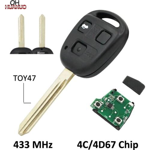3 Buttons Keyless Entry Fob Remote Key for Toyota 433MHZ With 4C/4D67 Chip Inside TOY47 Uncut Blade