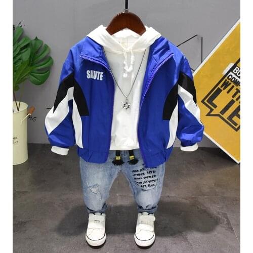 Baby Boys Spring Autumn Clothes boys Cotton Clothing Set For Kids Jackets+Hooded + jeans 3pcs Fashion Children Sports Suit 2-6Y