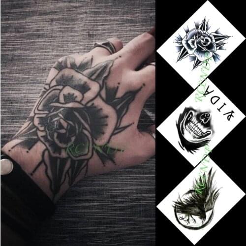 Waterproof Temporary Tattoo Sticker Rose Flower Smile Skull Bird Stickers In Hand Flash Tattoo Fake Tattoo for Men Women 3 Pcs