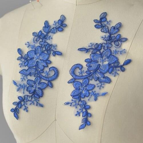 4Pairs/lot 20.5*9.5cm 7 colors Crocheted DIY Wedding Dresslace patch, Lace applique embroidery bridal applique A777