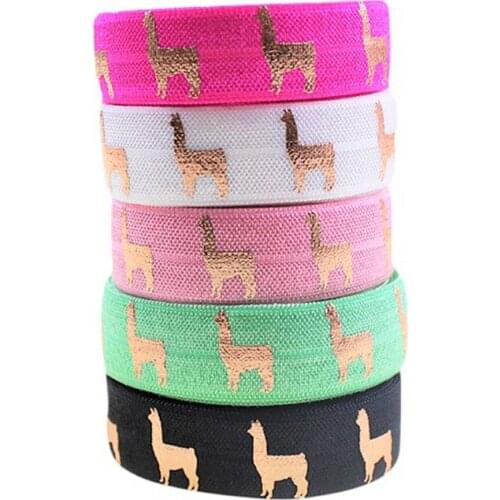 5/8" 15mm Rose gold foil llama FOE ribbon alpaca fold over elastic animal series welcome custom printed
