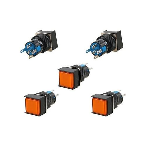 5x AC 5A/250V 1NO 1NC SPDT DC 12V Neon Light Orange Latching Pushbutton Switch