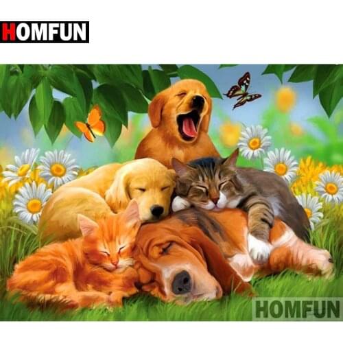HOMFUN Full Square/Round Drill 5D DIY Diamond Painting "Dog cat" Embroidery Cross Stitch 5D Home Decor Gift A14619