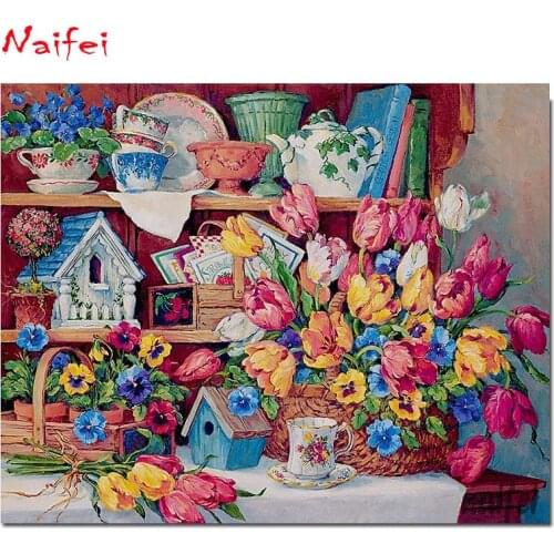 Full Diamond Painting still life with tulip Cross Stitch DIY Bead Embroidery Diamond Art flower Sale Handwork Home Decor