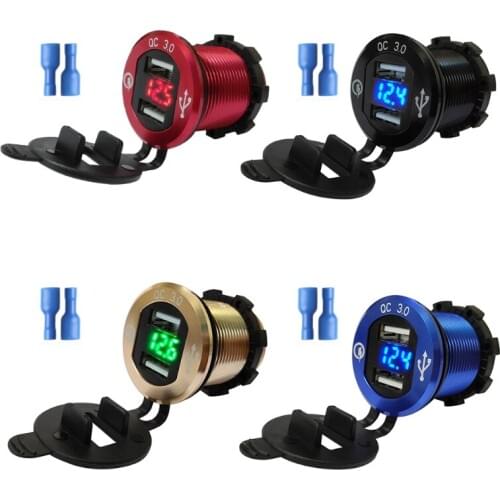 Aluminum 12V 24V QC 3.0 Motorcycle Cigarette Lighter Socket Splitter Charger Power Adapter Outlet Power Mobile Phone Charger dfd