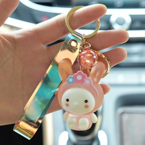 Lovely Cute Candy Color Light Flash Rabbit Keychain Keyring Women Girls Bag Car Backpack Keychains Best Friend Gift Wholesale