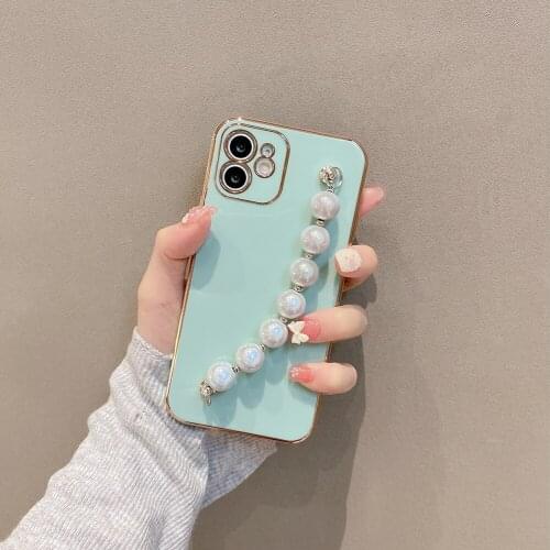 Gradiente Peal Chain Phone Case For iPhone 11 12 Pro Max XR XS Plating Shockproof Bracelet Cover Soft Tocuhing