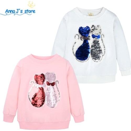 Kids Cool Change Color Magic Discoloration cute cat Change color Girls T-shirts Sequin Paillettes T Shirt Tops Boys Tee ZX411