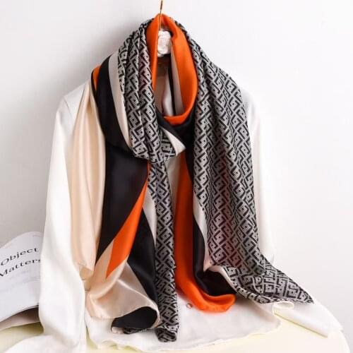 Luxury Brand Silk Scarf Summer Women Female Scarves Ladies Beach Wrap Long Shawl Geometry Sunscreen Foulard Muffler Head Scarves