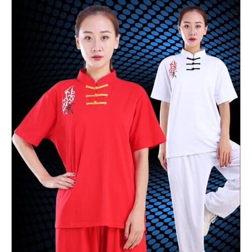 Martial arts T-shirt Tai Chi clothing short-sleeved mens and womens cotton t-shirt spring and summer exercises