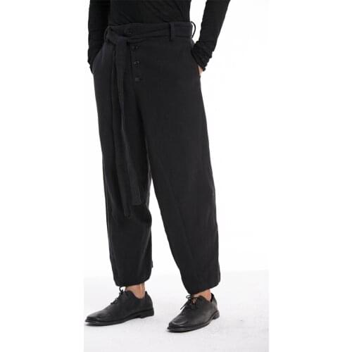 Customized plus size 27-44 New mens fashion GD Hair Stylist Knees are slightly exposed ankle flax trousers Ninth pants