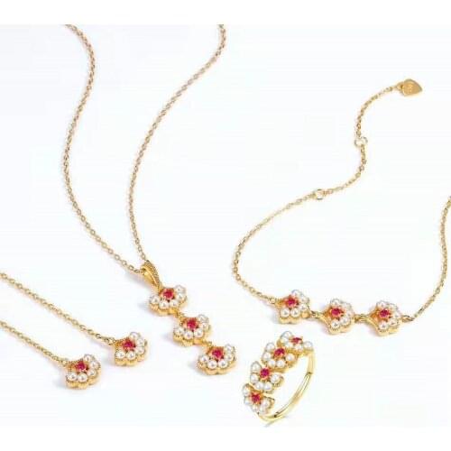 Exquisite Set Of Crystal Pearl Earrings, Ring ,Necklace, Bracelet, 4 Pieces Of Jewelry