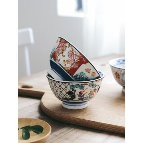 Ceramic Japanese High Foot Steamed Rice Creative Noodle Bowl For Noodle Shop Fruit Salad Soup Bowl Material Kitchen Tableware